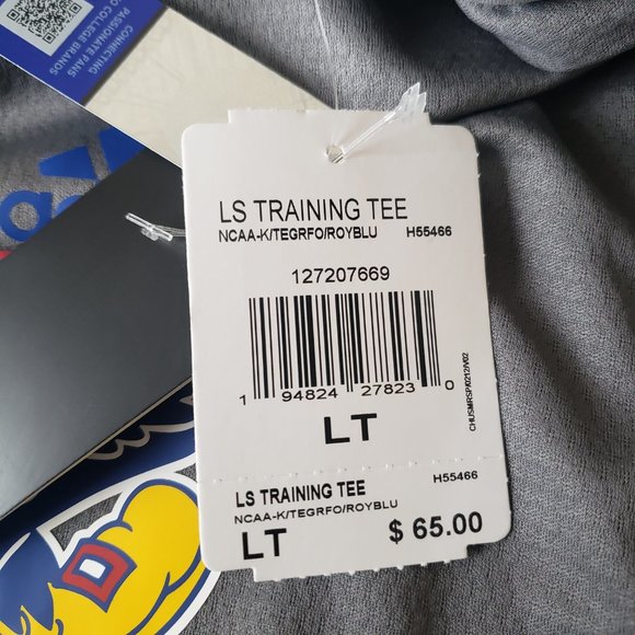 Kansas Jayhawks Long Sleeve Hooded Training Shirt Mens Large Tall LT Gray Adidas - Picture 11 of 13
